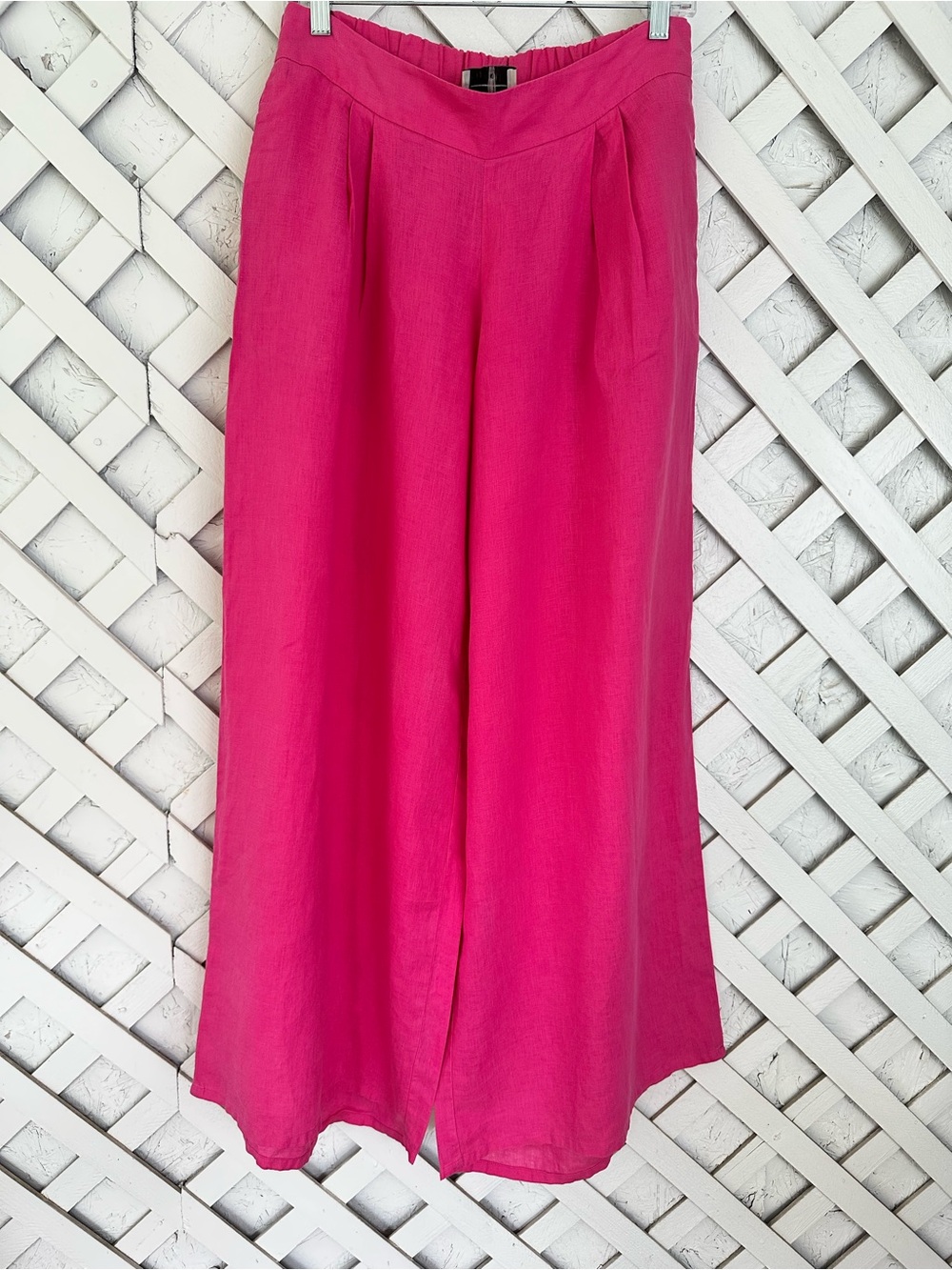 Alexandra Bueno High Rise Wide-Leg Linen Pants Pink M Beachy Coastal